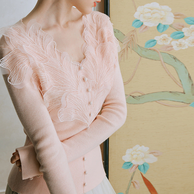 Women's Feather Lace Knitwear Top