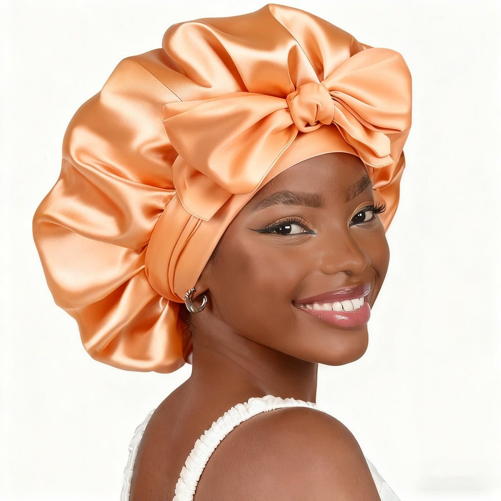 Pure Color Synthetic Silk Nightcap With Ribbons