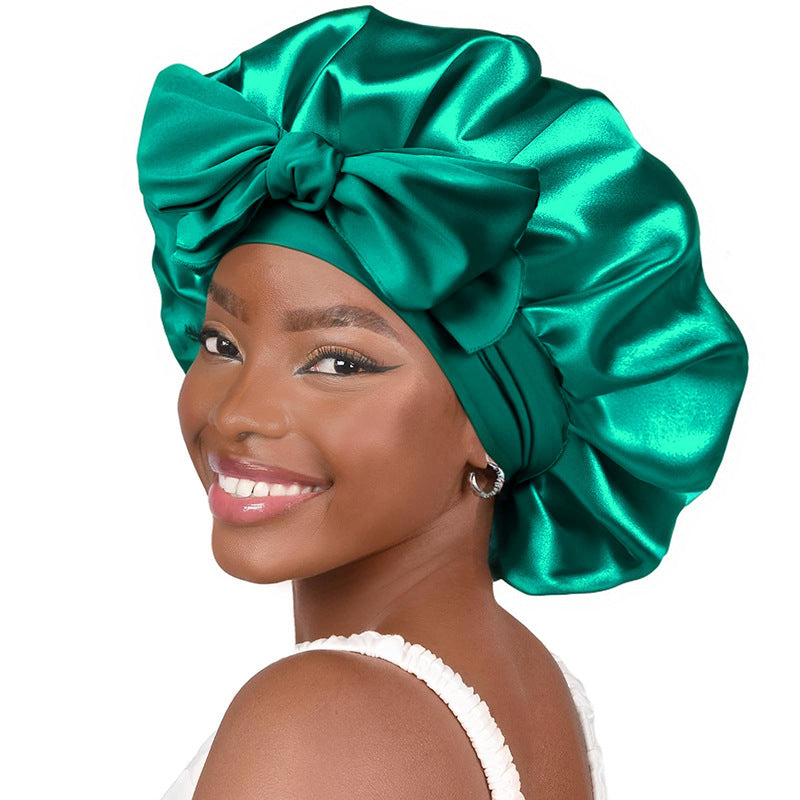 Pure Color Synthetic Silk Nightcap With Ribbons