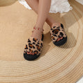 Leopard Print Plush Slippers With Cross Strap For Home Warmth