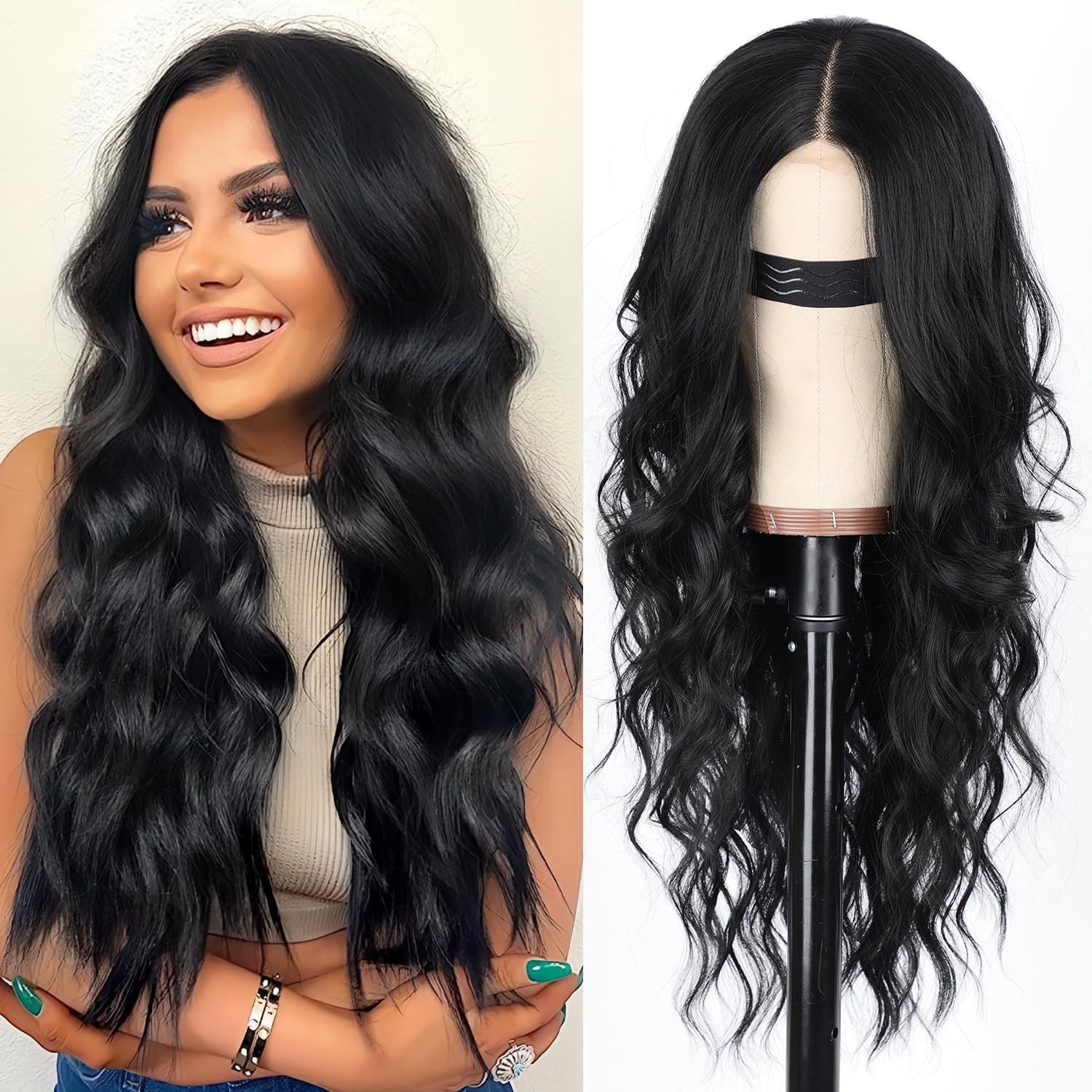 Long Curly Synthetic Wig with Middle Part