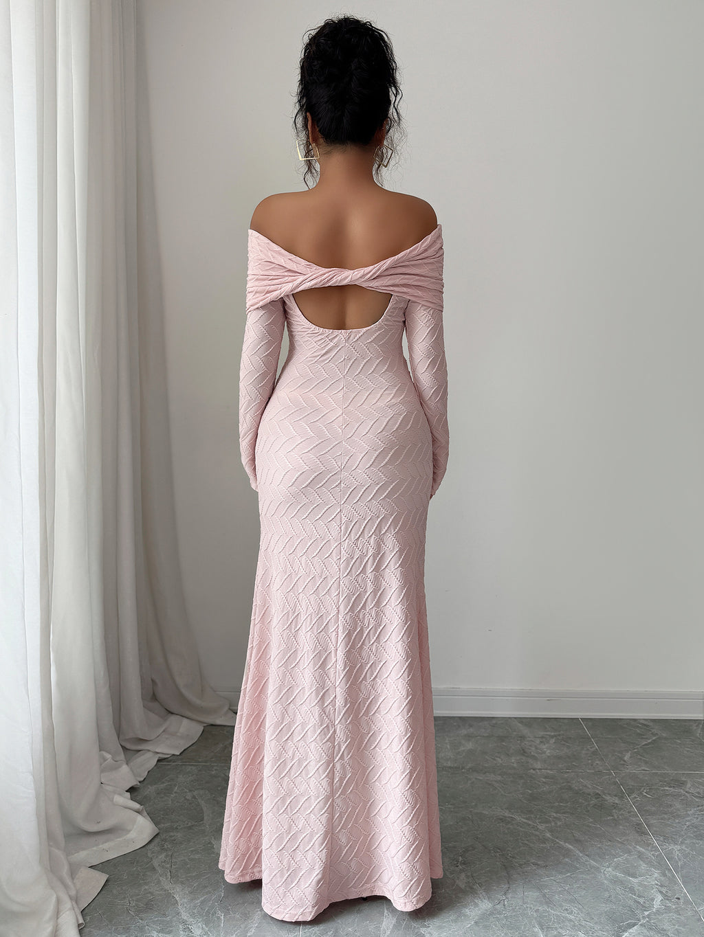 Off-Shoulder Long Sleeve A-Line Dress