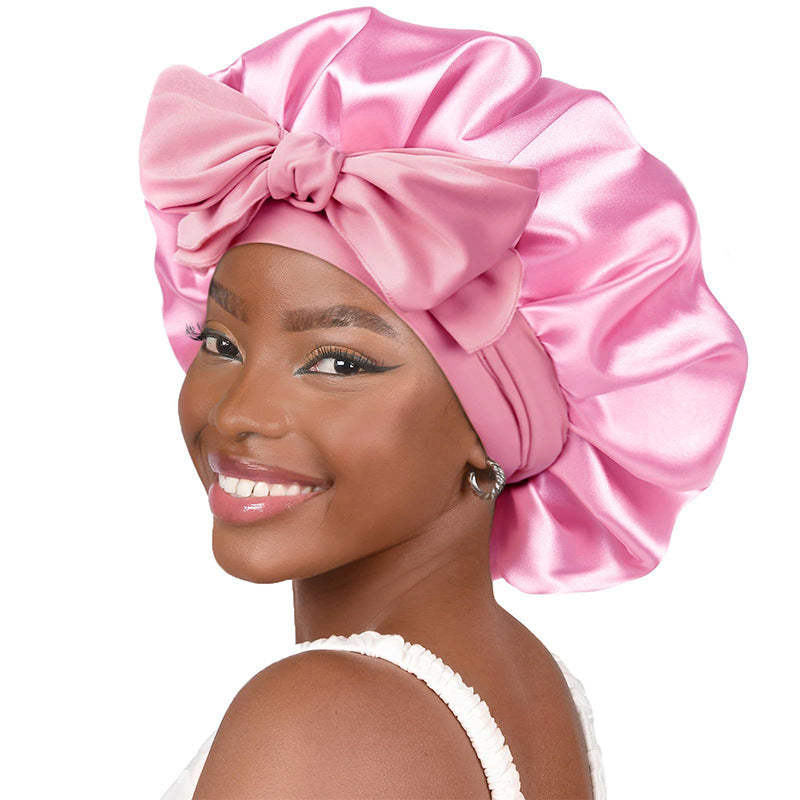 Pure Color Synthetic Silk Nightcap With Ribbons