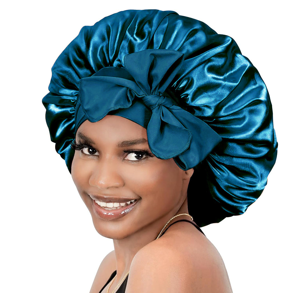 Pure Color Synthetic Silk Nightcap With Ribbons