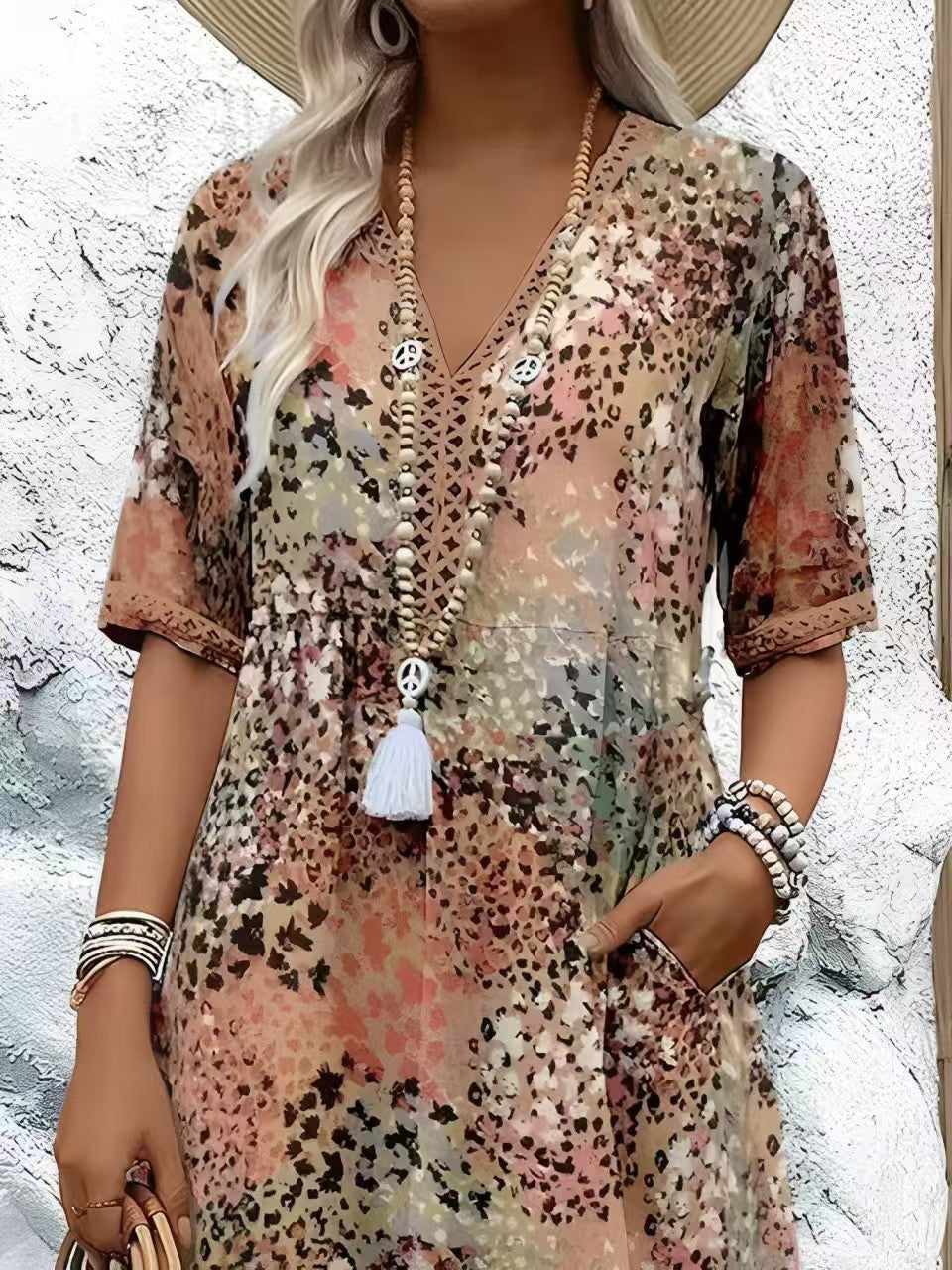 Small Floral Long-Sleeved Shirt With Lace Trim Dress