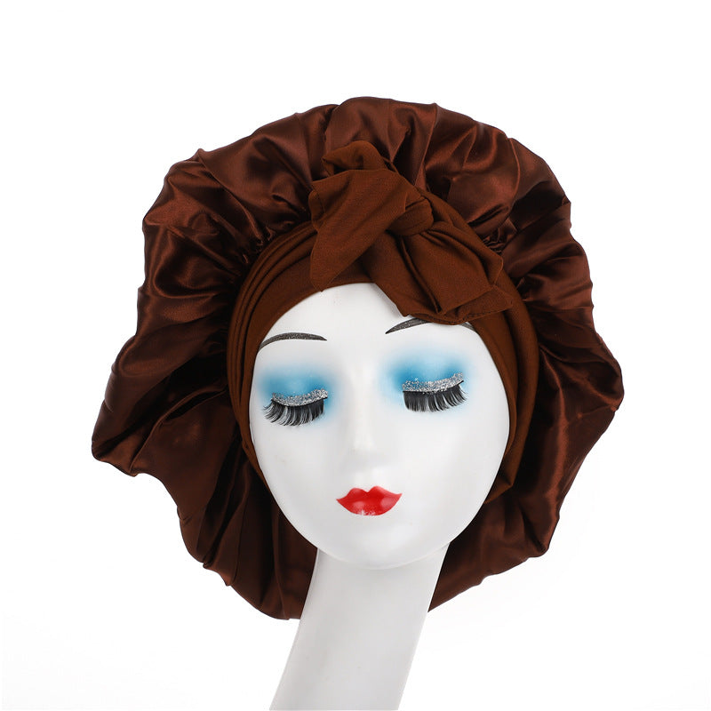 Pure Color Synthetic Silk Nightcap With Ribbons