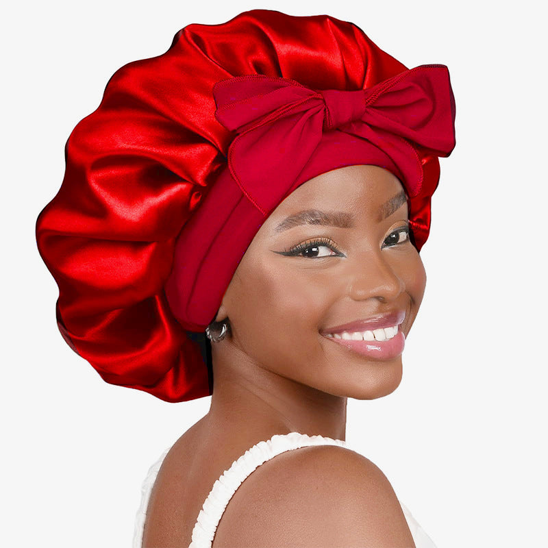 Pure Color Synthetic Silk Nightcap With Ribbons