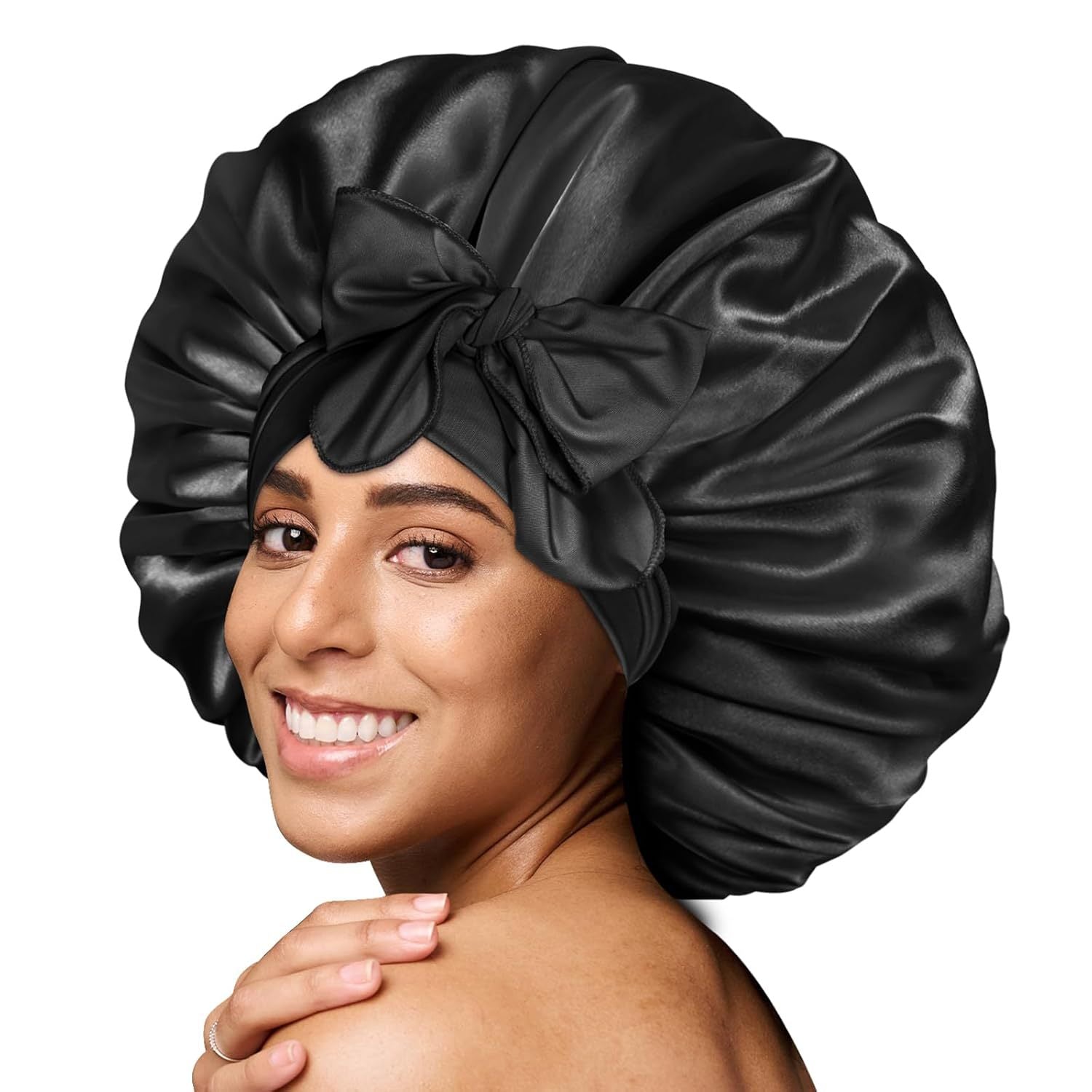 Pure Color Synthetic Silk Nightcap With Ribbons