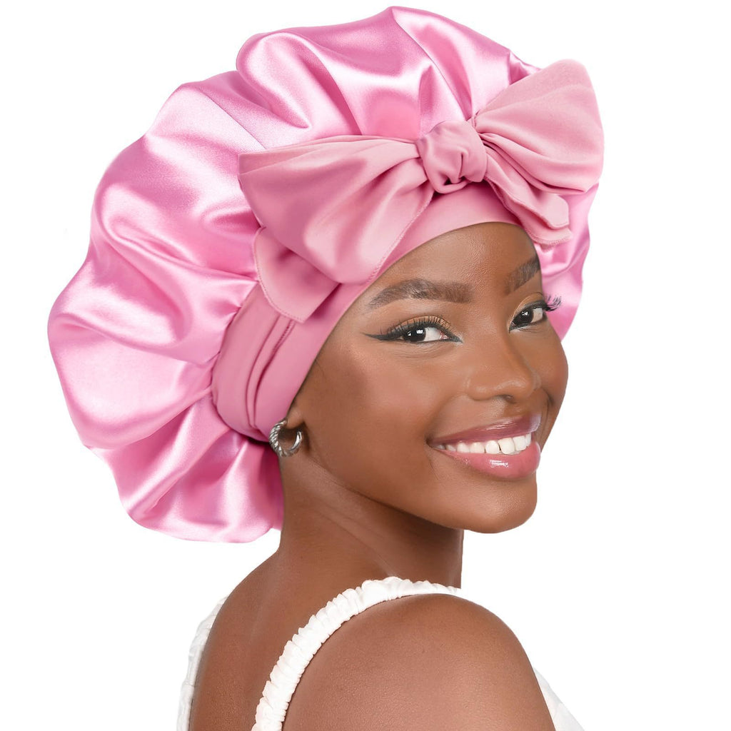 Pure Color Synthetic Silk Nightcap With Ribbons