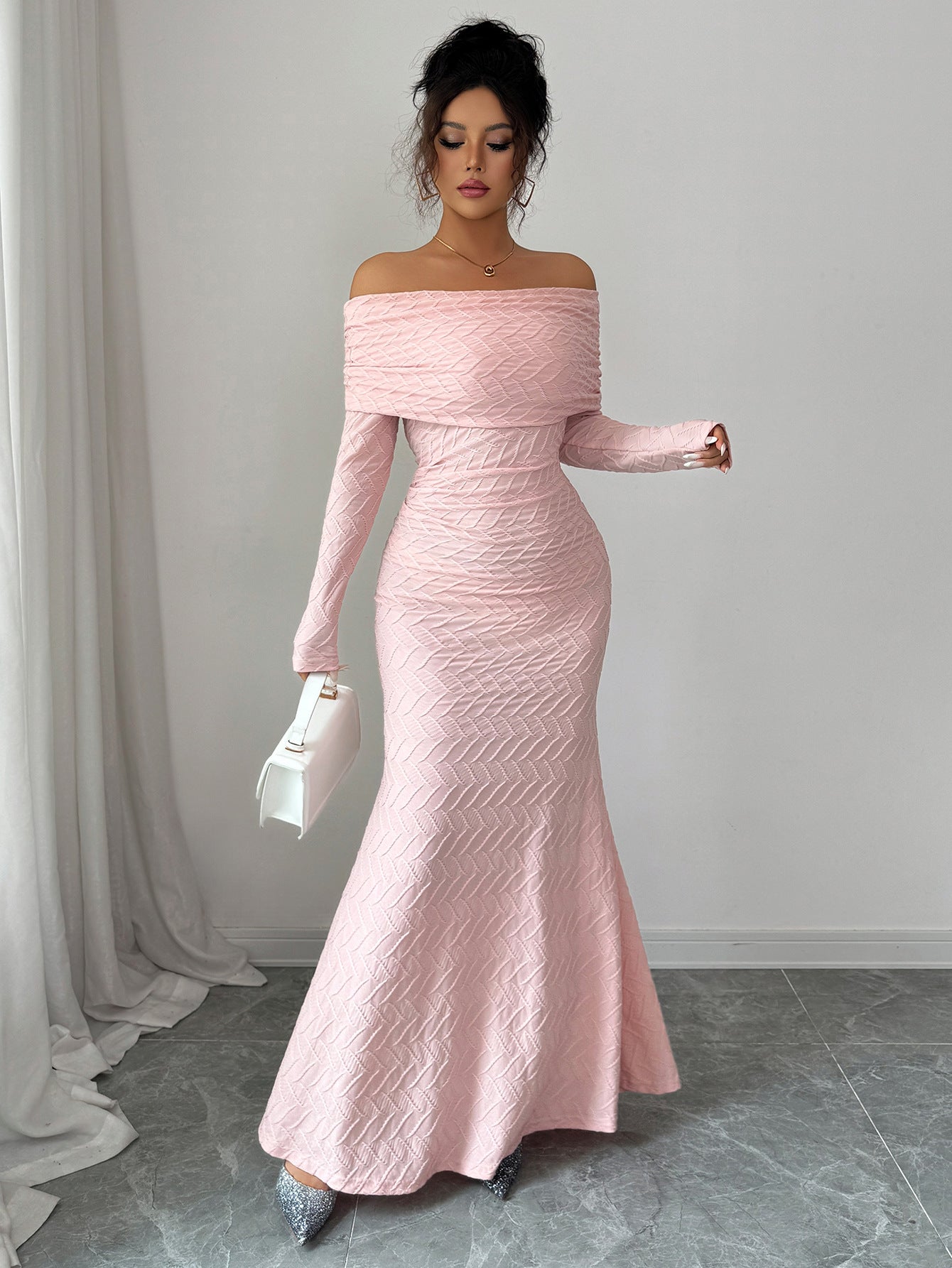 Off-Shoulder Long Sleeve A-Line Dress