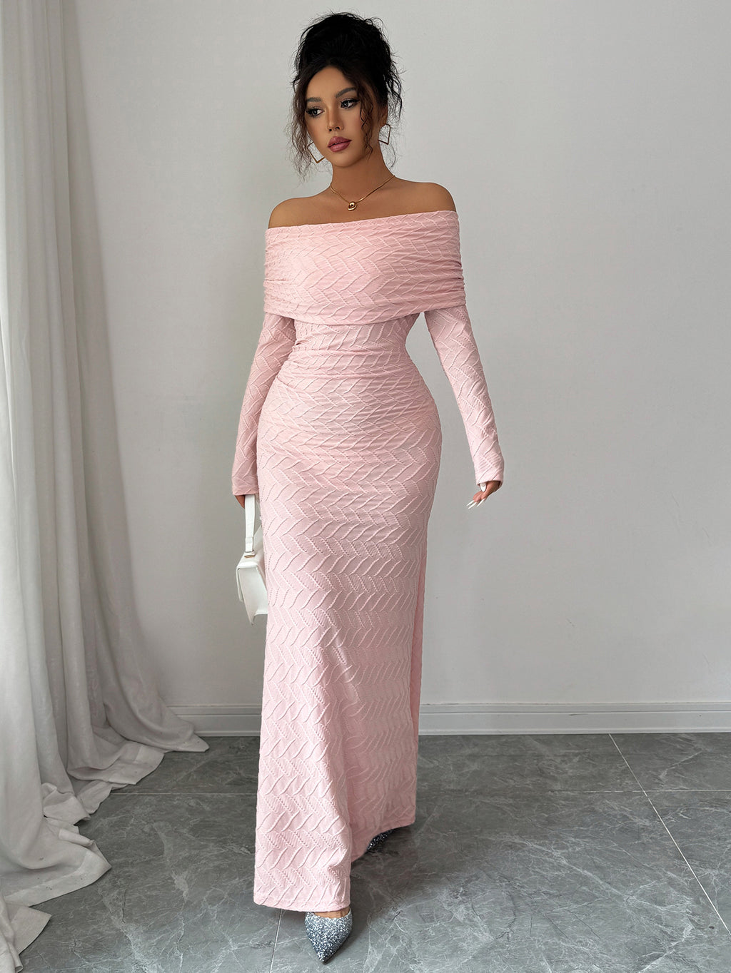 Off-Shoulder Long Sleeve A-Line Dress
