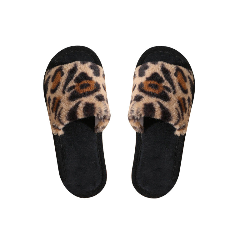 Leopard Print Plush Slippers With Cross Strap For Home Warmth