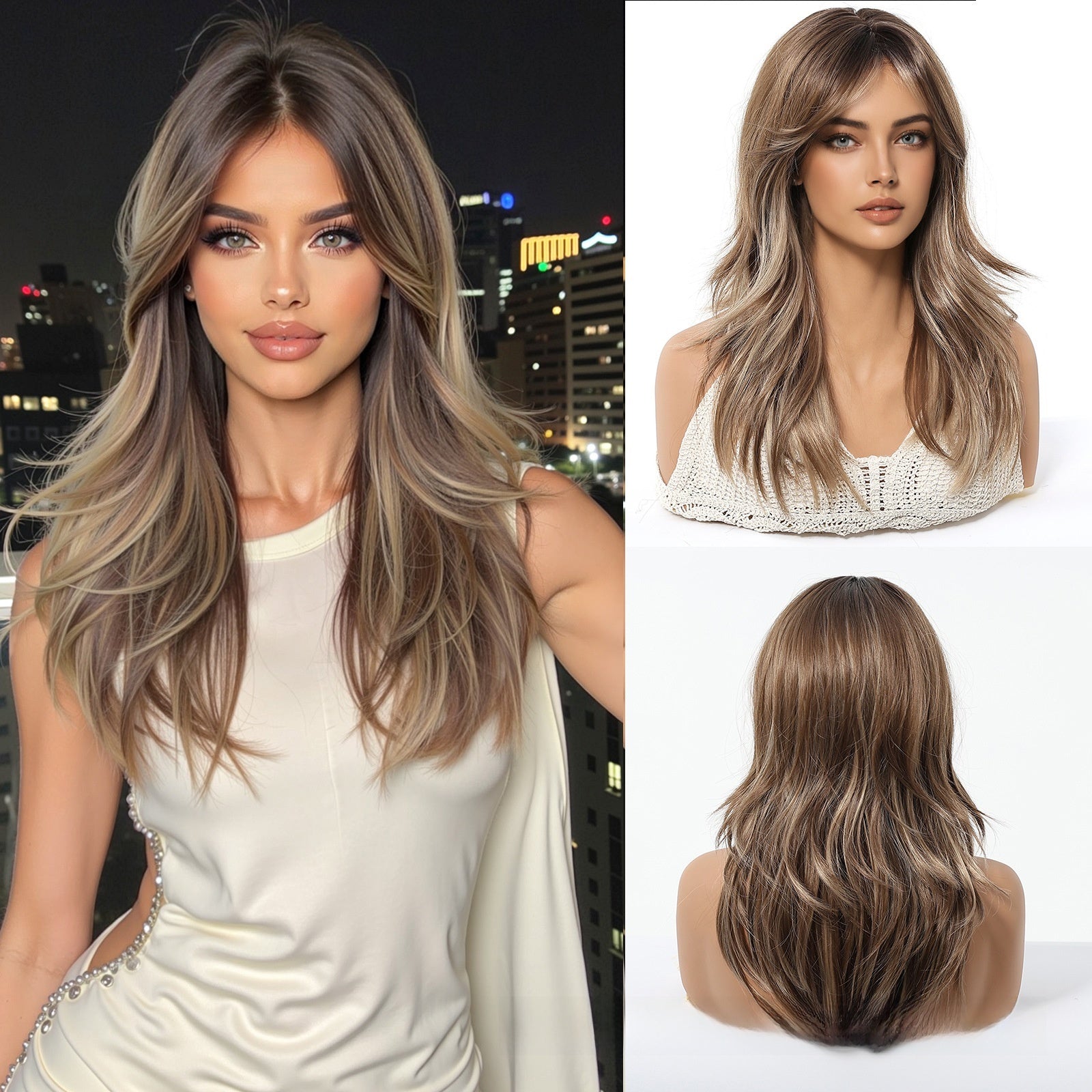 A Long Wig With A Gradient Golden Figure-Eight Bangs