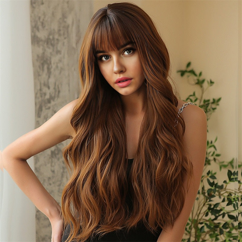 Long Curly Synthetic Wig with Adjustable Bangs