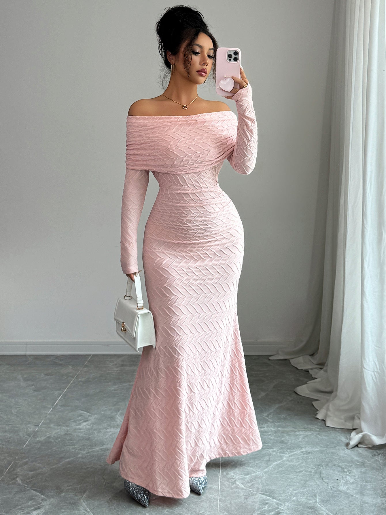 Off-Shoulder Long Sleeve A-Line Dress
